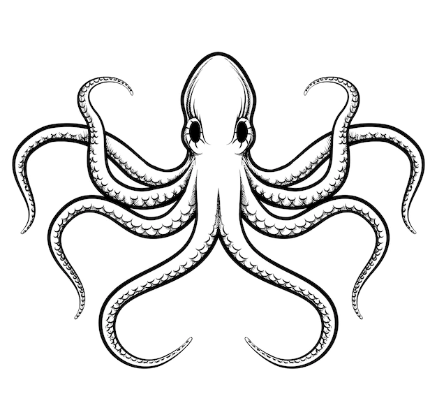Free Vector | Octopus illustration. beautifully painted octopus black lines on a white background