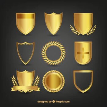 Free Vector | Pack of golden shields with ornaments