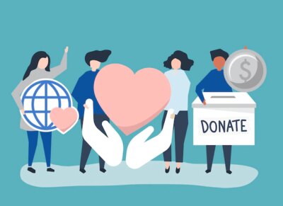 Free Vector | People carrying donation and charity related icons