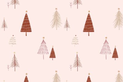 Free Vector | Pink christmas background, festive trees pattern in doodle design vector
