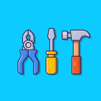 Free Vector | Pliers, hammer and screwdriver cartoon icon illustration. tools object icon concept isolated . flat cartoon style