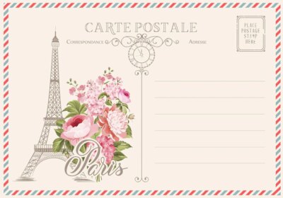 Free Vector | Postcard with post stamps and flowers.