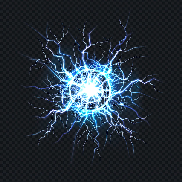 Free Vector | Powerful electrical discharge, lightning strike impact place realistic