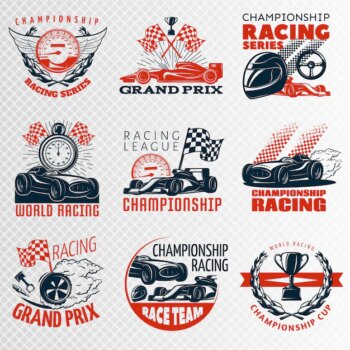 Free Vector | Racing emblem set in color different shapes with descriptions championship racing racing league grand prix vector illustration