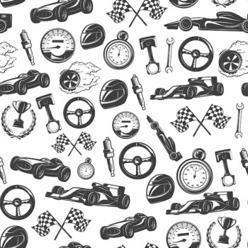 Free Vector | Racing seamless pattern with isolated equipment and tools for racing vector illustration