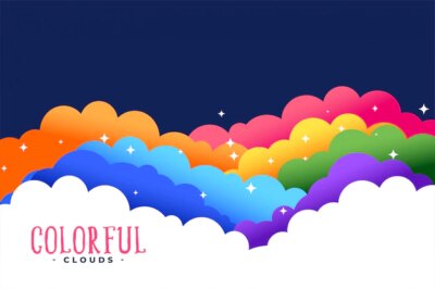 Free Vector | Rainbow colors clouds with stars background