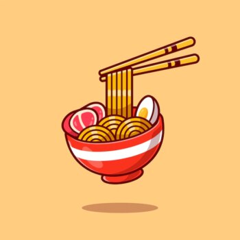 Free Vector | Ramen noodle egg and meat with chopstick cartoon