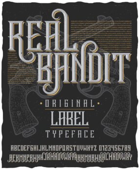 Free Vector | Real bandit typeface poster with hand drawn two revolvers on dusty