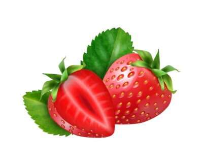 Free Vector | Realistic berries composition with isolated image of strawberry with ripe leaves on blank background vector illustration