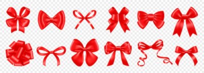 Free Vector | Realistic bow ribbon color set of isolated icons red bows of different shape on transparent background vector illustration