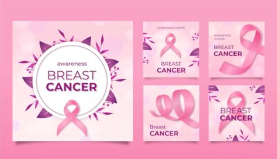 Free Vector | Realistic breast cancer awareness month instagram posts collection