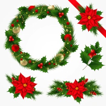 Free Vector | Realistic christmas flower & wreath collection