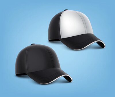 Free Vector | Realistic illustration of black caps with white details isolated