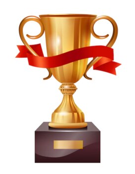 Free Vector | Realistic illustration of gold cup with red ribbon. winner, leader, champion.