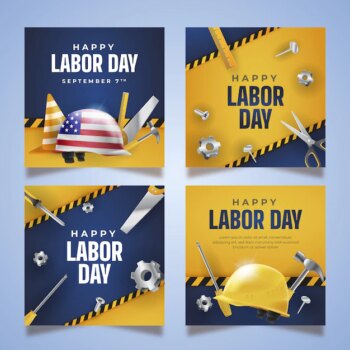 Free Vector | Realistic labor day instagram posts collection