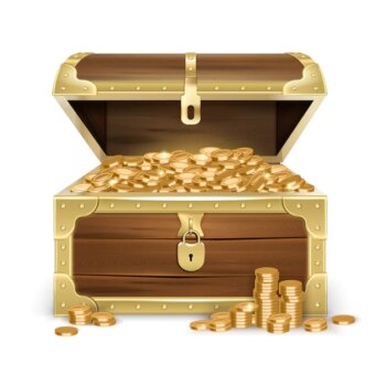 Free Vector | Realistic open old wooden chest with golden coins and lock on white  isolated