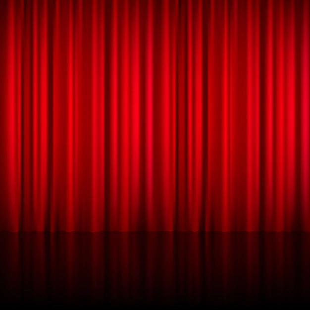 Free Vector | Realistic red theatrical closed curtain of shiny material with reflection on stage floor vector illustration