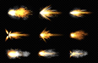 Free Vector | Realistic set of gun shots with fire and smoke