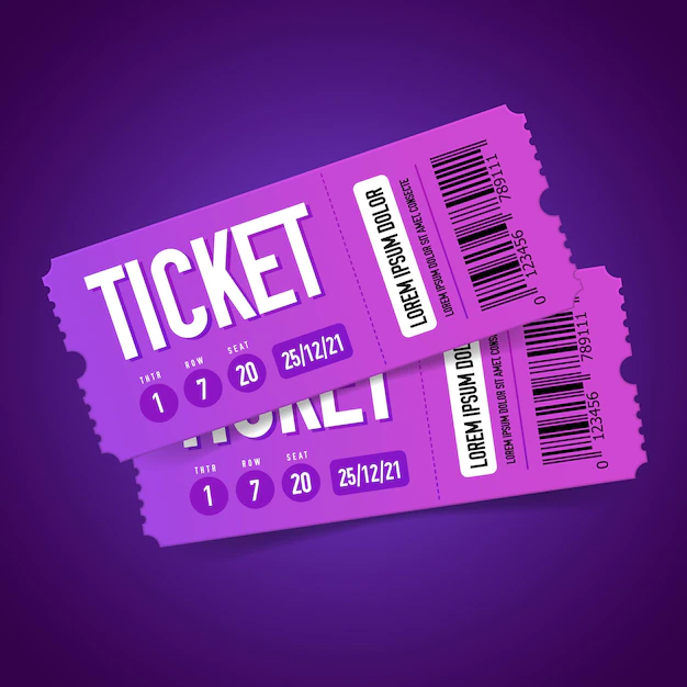 Free Vector | Realistic tickets composition in neon and paper coupons with editable text and printed barcode