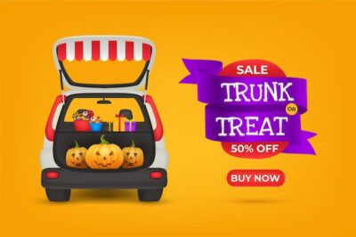 Free Vector | Realistic trunk or treat sale illustration