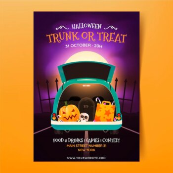 Free Vector | Realistic trunk or treat vertical poster template
