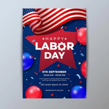Free Vector | Realistic usa labor day vertical sale poster template