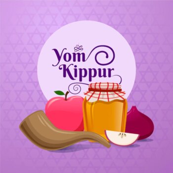 Free Vector | Realistic yom kippur with horn with food
