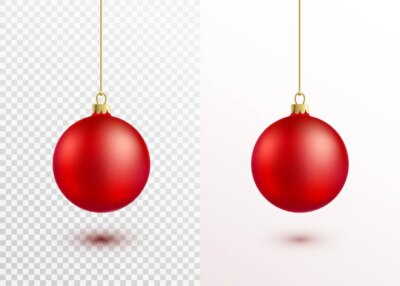 Free Vector | Red christmas ball hanging on gold string isolated . realistic xmas decoration with shadow and light