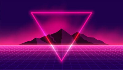 Free Vector | Retro 80s background with neon triangle and mountain