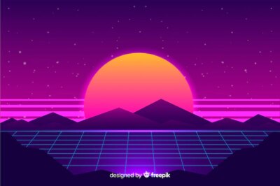 Free Vector | Retro futuristic sci-fi landscape background, purple color