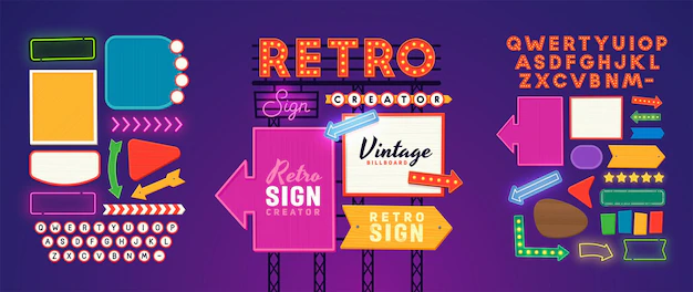 Free Vector | Retro signboard creator set