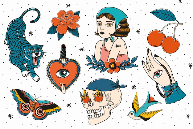 Free Vector | Retro tattoo design collection