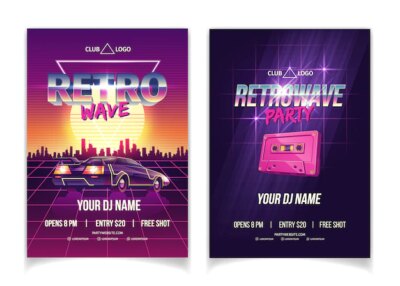 Free Vector | Retrowave party, electronic music of 80s, dj performance in nightclub cartoon  ad poster, promo flyer and poster