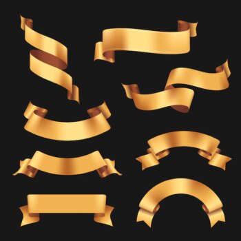 Free Vector | Ribbon banner vector art, gold realistic label design set