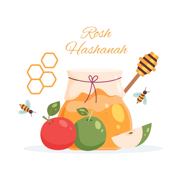 Free Vector | Rosh hashanah with honey and apples