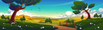 Free Vector | Rural landscape with green trees and fields