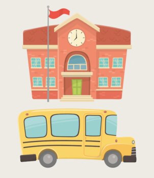 Free Vector | School building and bus transport