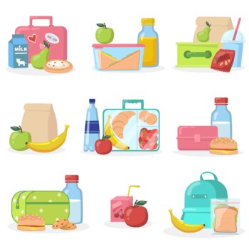 Free Vector | School lunchboxes with snacks flat icon set