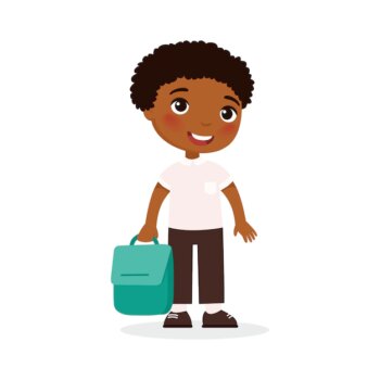 Free Vector | School pupil, happy student flat vector illustration. child holding backpack in arm isolated cartoon character. elementary schoolboy going to lesson. cheerful african american boy. back to school