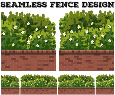 Free Vector | Seamless fence with bush and flowers