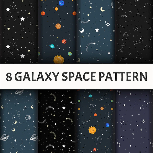Free Vector | Seamless galaxy pattern set.