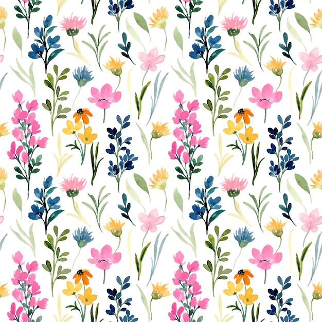 Free Vector | Seamless pattern of colorful wildflower with watercolor