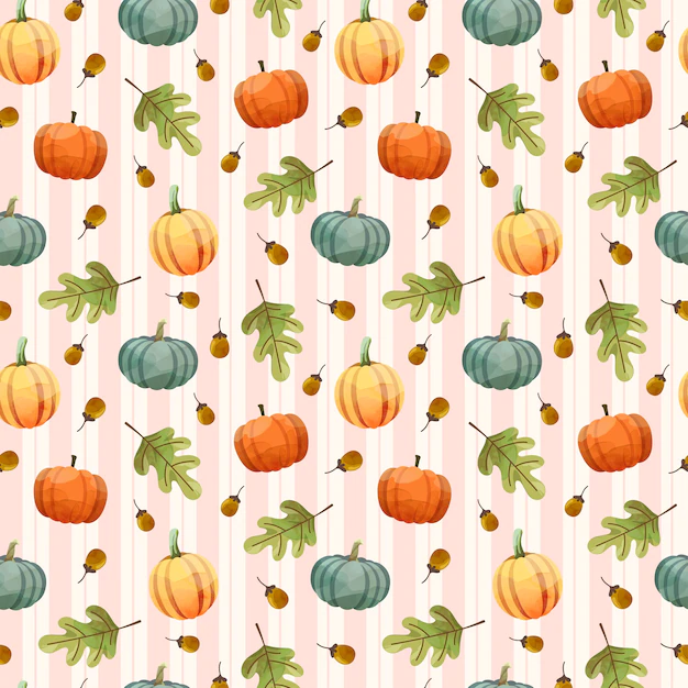 Free Vector | Seamless pattern with pumpkin, walnuts and leaves.