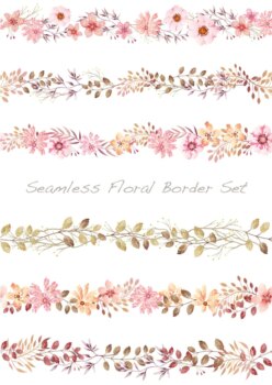 Free Vector | Seamless vector watercolor floral border set on a white