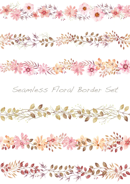 Free Vector | Seamless vector watercolor floral border set on a white