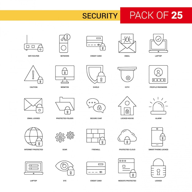 Free Vector | Security  black line icon - 25 business outline icon set