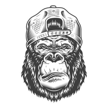 Free Vector | Serious gorilla in monochrome style