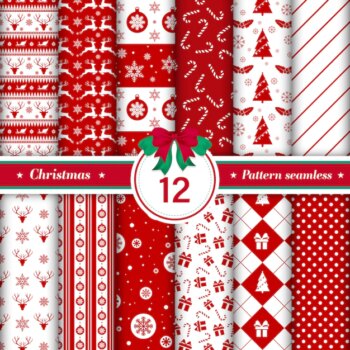 Free Vector | Set of 12 merry christmas pattern seamless.
