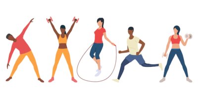 Free Vector | Set of active multiethnic people training in gym