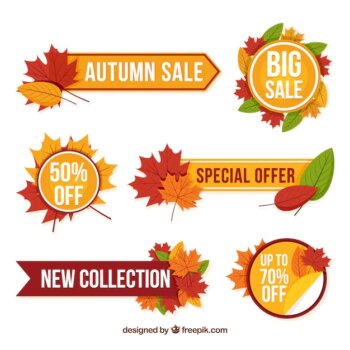 Free Vector | Set of autumn sale vintage stickers